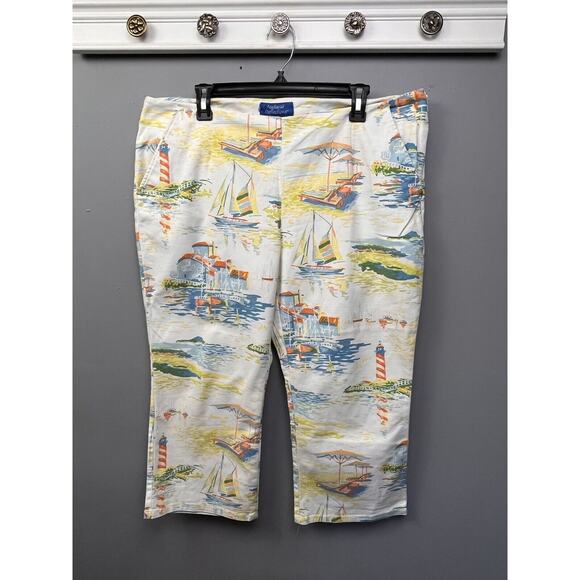 Natural Reflections Cropped‎ pants Womens 16 Beach scene White coastal pockets - Picture 1 of 7